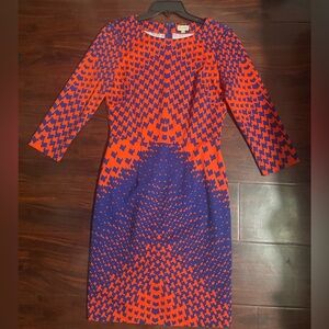 Daniel Cremieux Vibrant Red and Blue Long Sleeve Dress